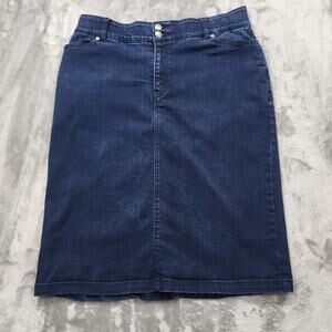 Jessica London Skirt Womens 12 Blue Dark Wash Double Button Pencil Tummy Control